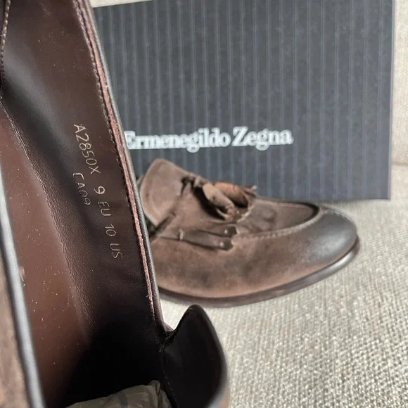 Ermenegildo Zegna brown loafers suede sz10
